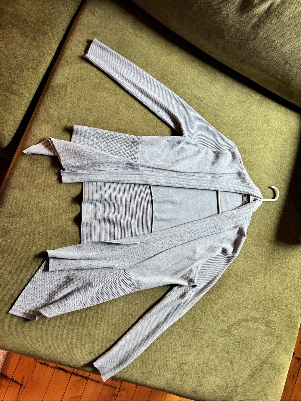 Light Blue Ribbed Open-Front Cardigan